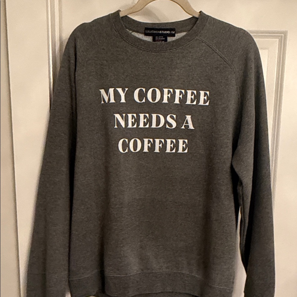 Gray Sweatshirt with Coffee Print